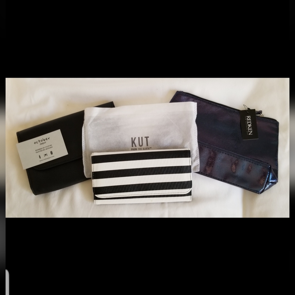 3 BAG MIXED SET- CLUTCH- CARD & BILL WALLET- MAKE-UP BAG- BLACK & WHITE- ALL NEW